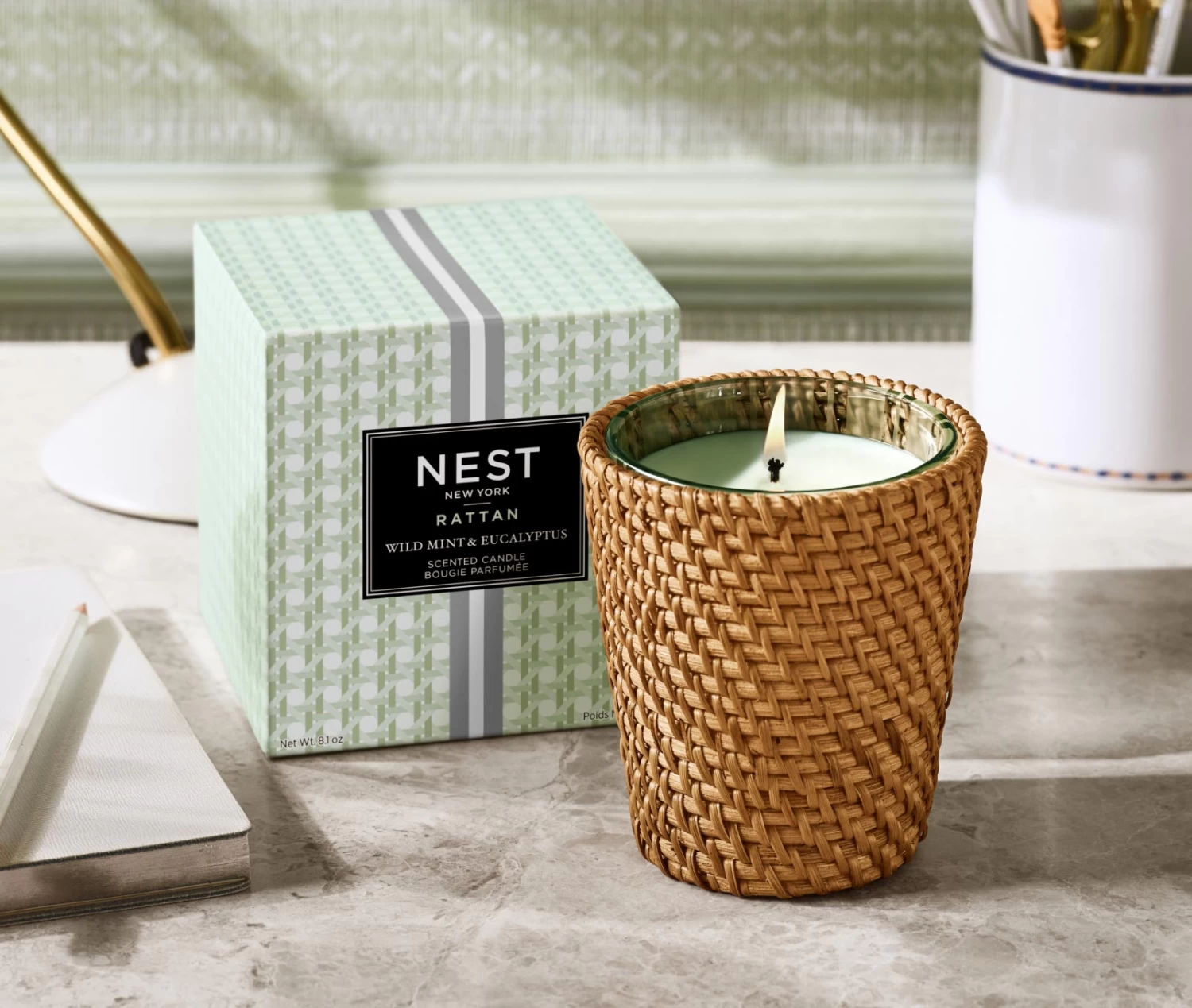 Rattan Wild Mint & Eucalyptus Classic Candle - Image 2